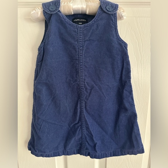 Ralph Lauren Corduroy Blue Sleeveless Dress Kids Sz 18M Logo Embroidery on back - Picture 1 of 5